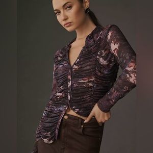 Anthropologie Pilcro Collared Mesh Buttondown Shirt